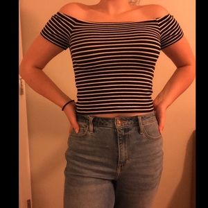 Striped off the shoulder crop top